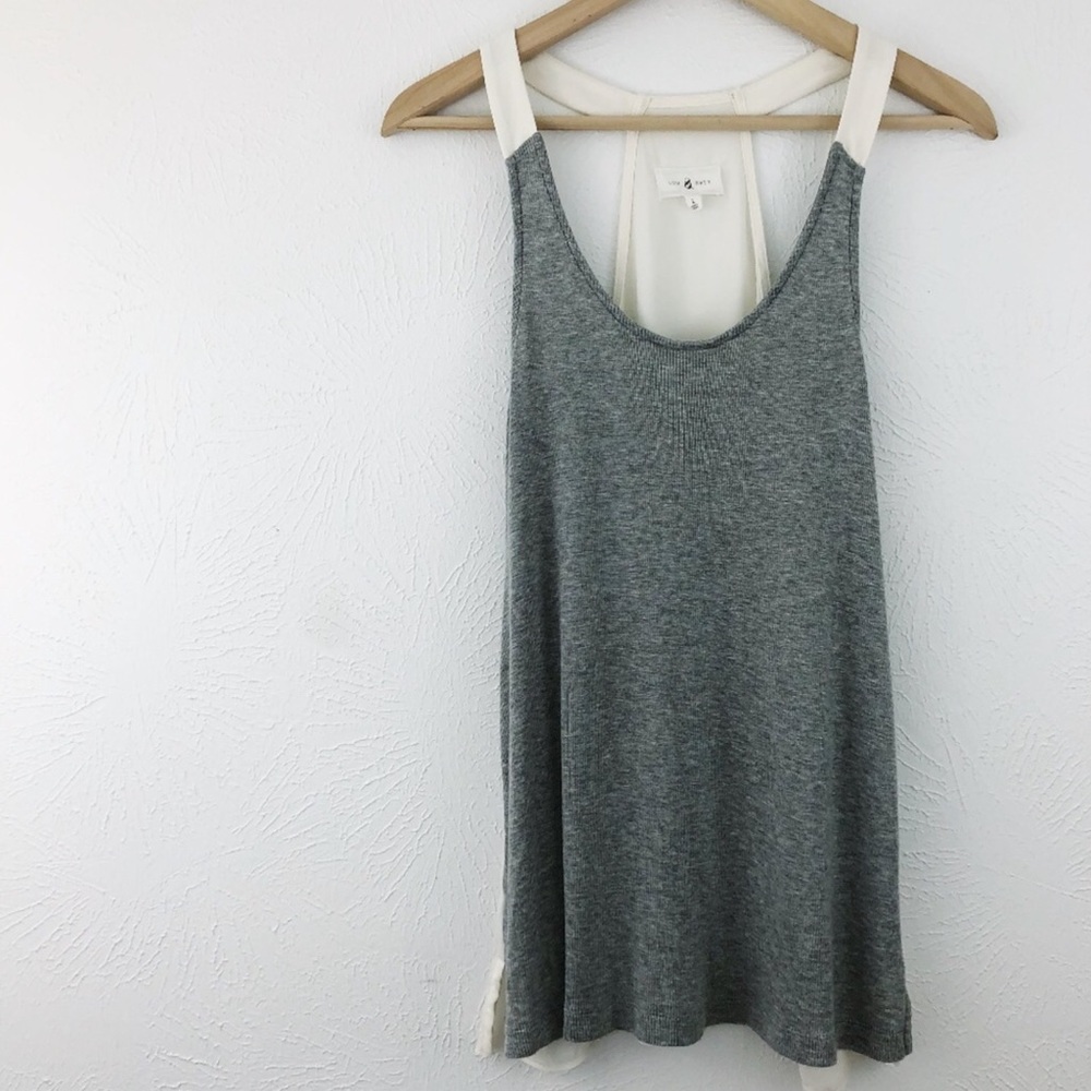 Lou & Grey Mixed Media Gray and Cream Knit Tank Top